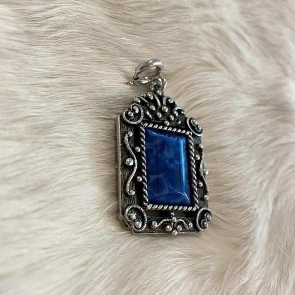CArved Blue Stone Pendant Charm 4215 - Picture 8 of 10